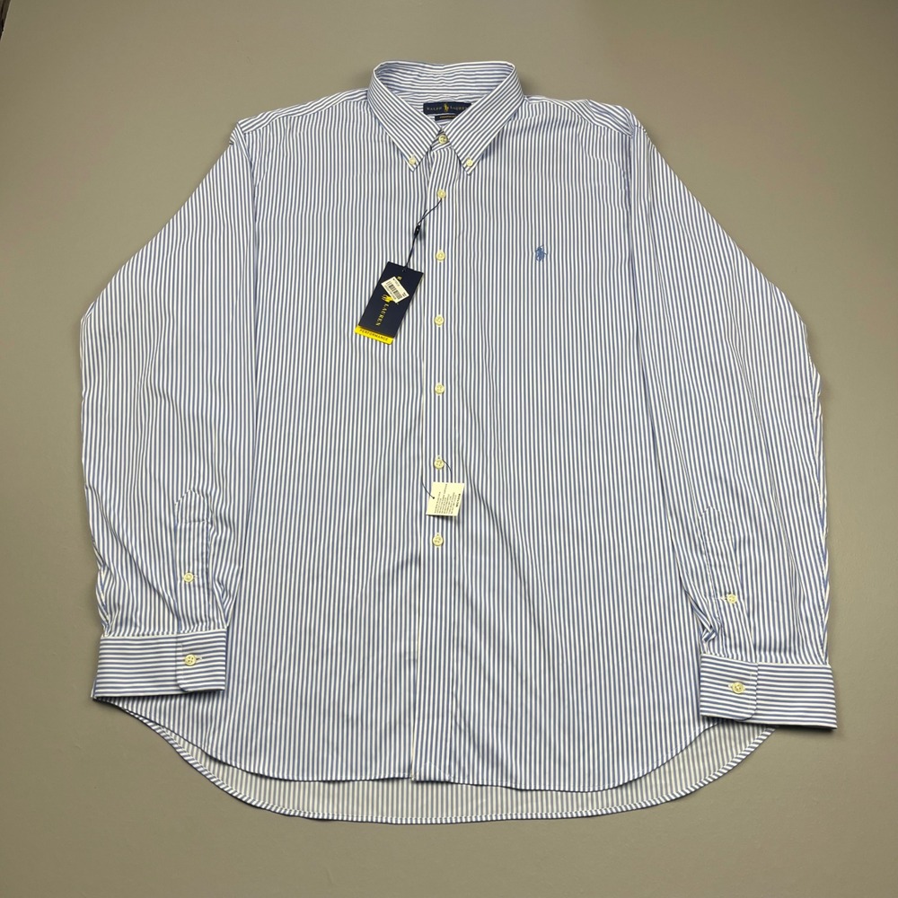 NWT Ralph Lauren Button Down Mens XXL Blue White Striped Performance Shirt - Picture 2 of 9